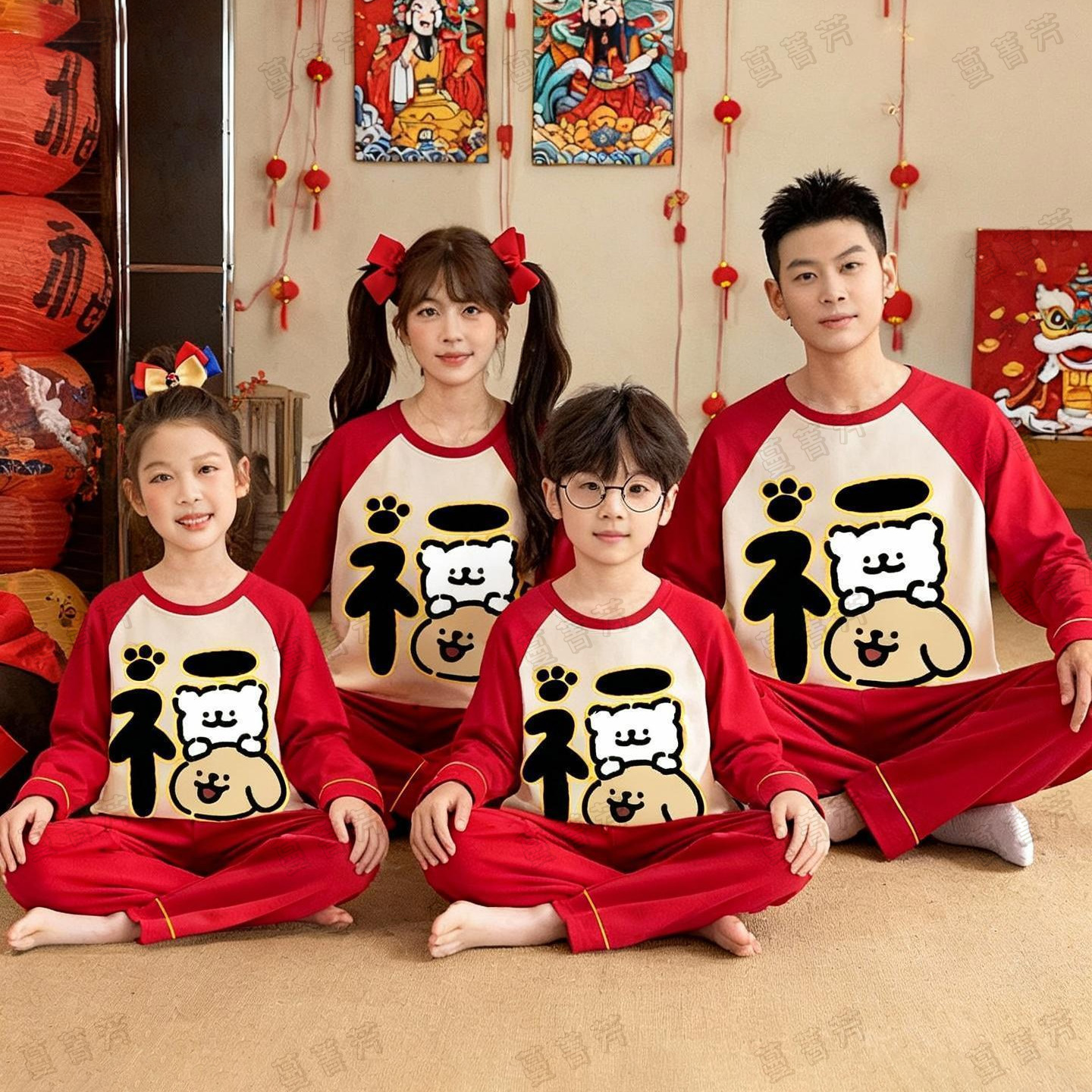 纯棉亲子秋季线条小狗长袖家居服