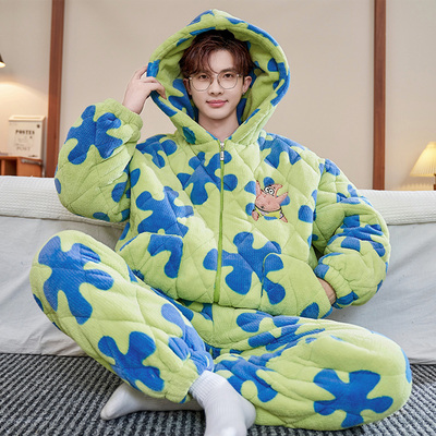 男款派大星冬三层夹棉加厚家居服