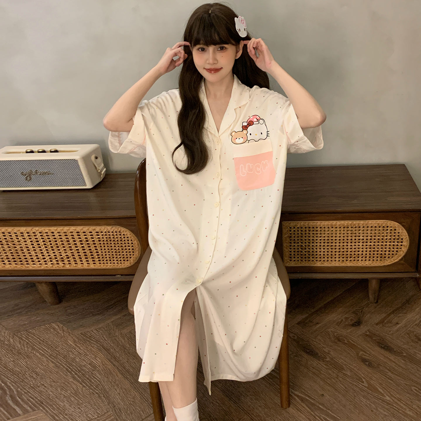 夏季莫代尔女款短袖开衫睡裙