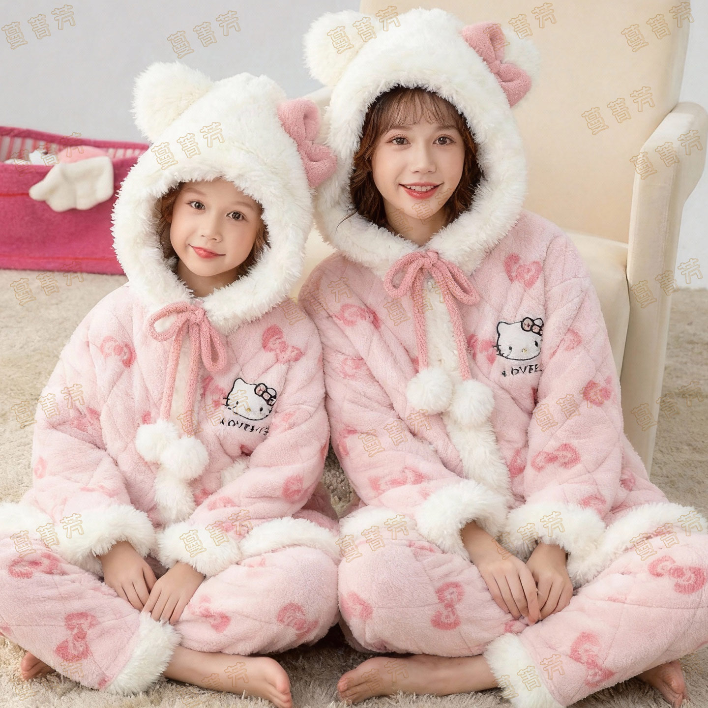 KT猫儿童睡衣母女冬季三层夹棉袄