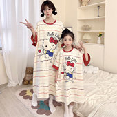 儿童睡衣夏天纯棉短袖 薄女童亲子KT猫宽松睡裙公主女孩母女家居服
