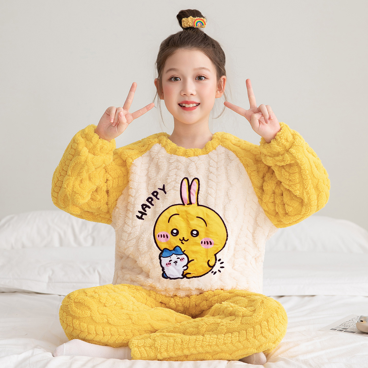 女童秋冬季珊瑚绒吉伊卡哇家居服
