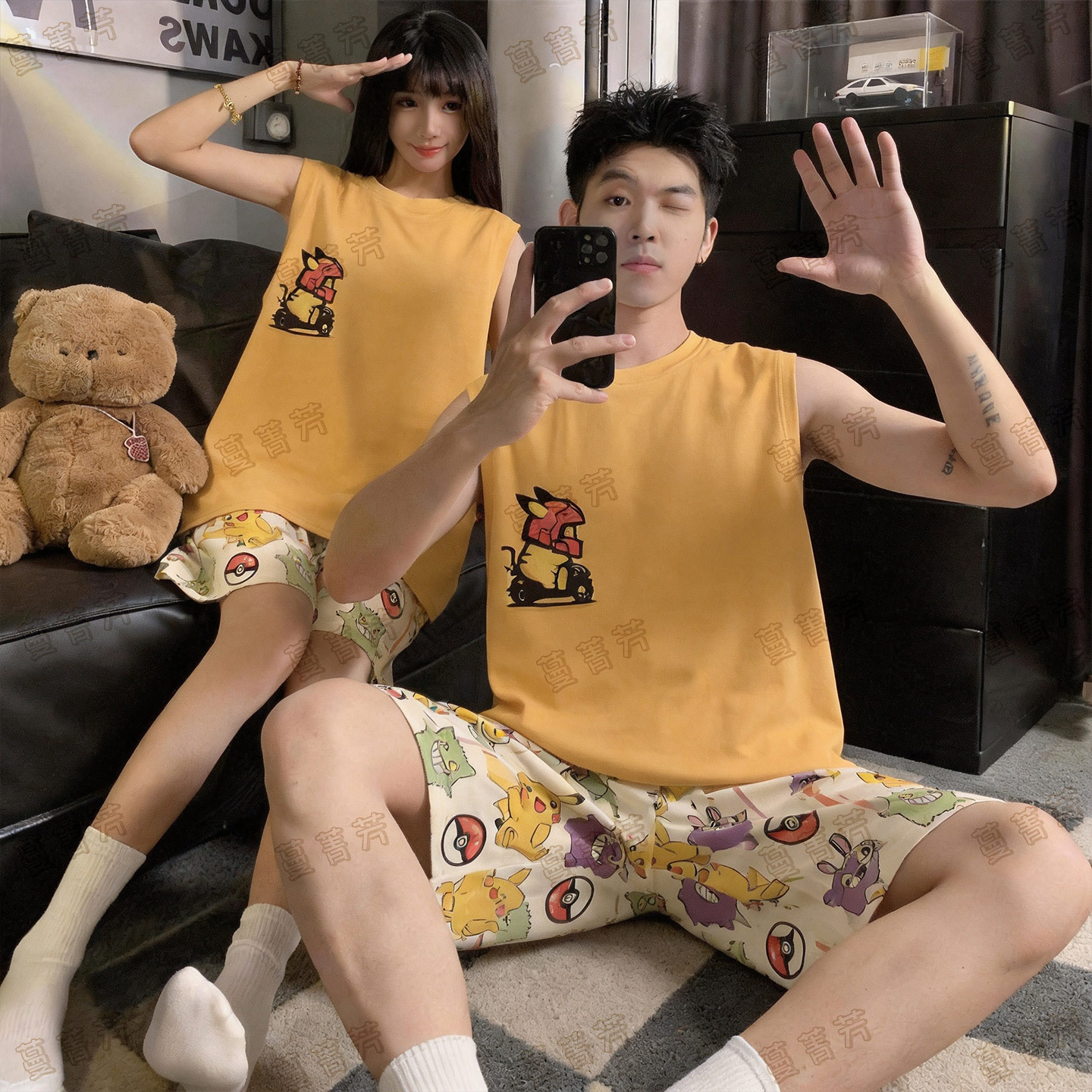 情侣夏季卡通纯棉背心大码家居服