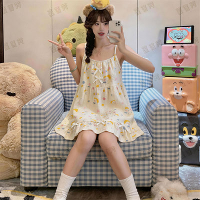 棉纱女款夏季圆领甜美风吊带睡裙