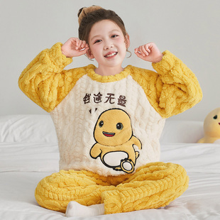 女童睡衣奶龙秋冬季新款初中生女孩大童珊瑚法兰绒加厚儿童家居服