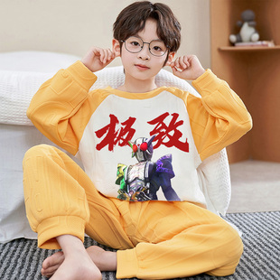 2025新款儿童睡衣男童秋冬季款夹层棉长袖加厚假面骑士男孩家居服