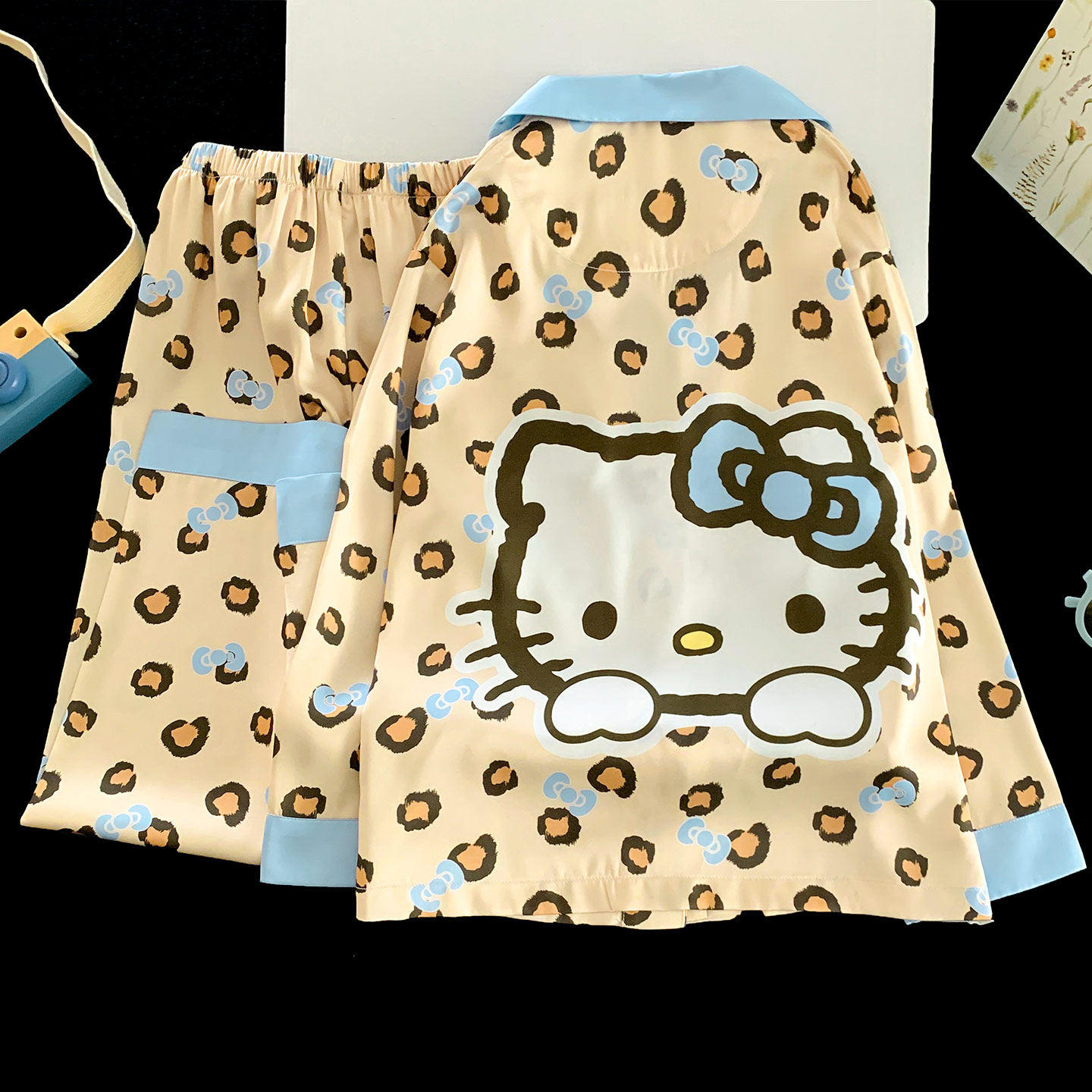 kt猫豹纹亲子母女睡衣女童春秋季2026新款冰丝长袖长裤家居服套装