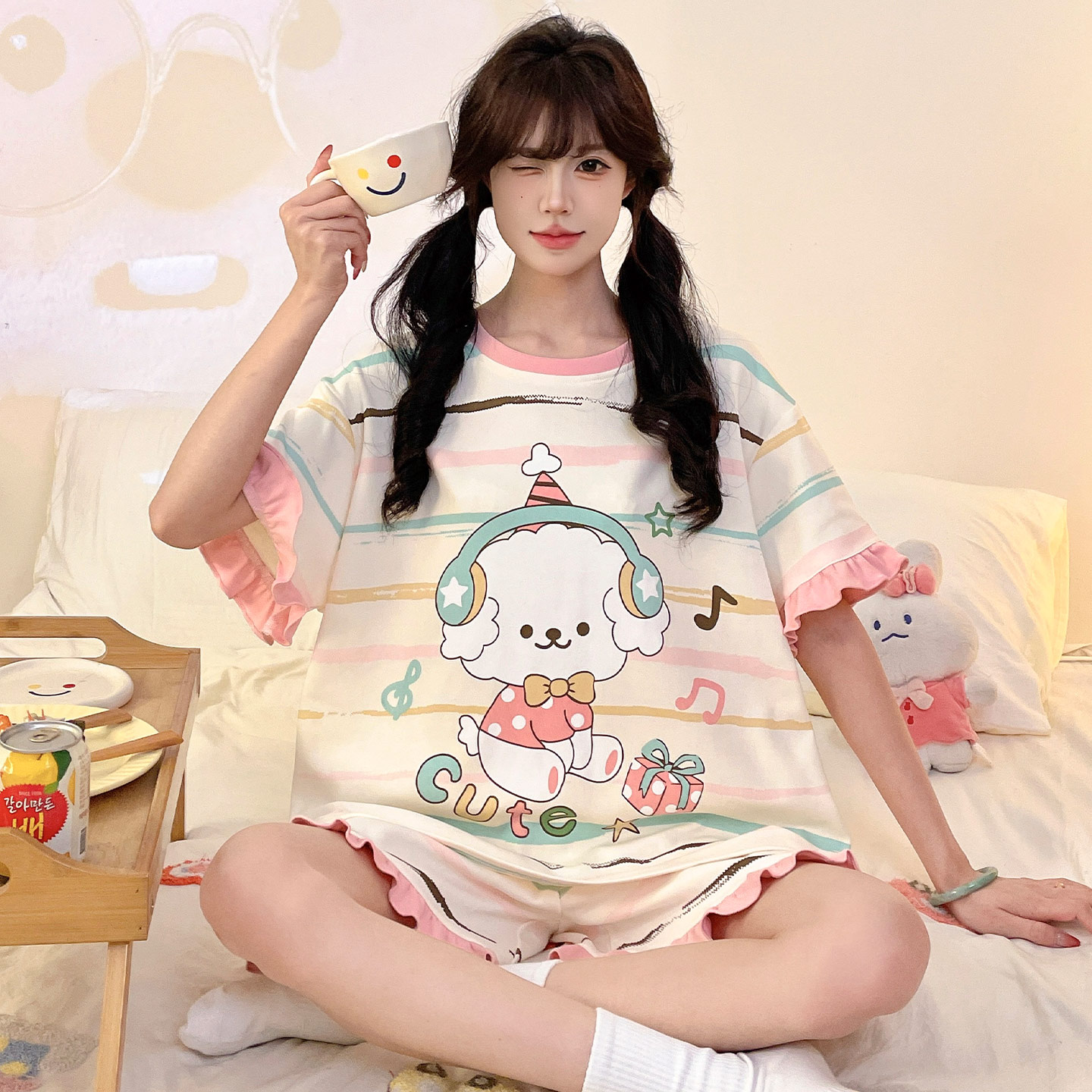 女款夏季纯棉短袖可爱小狗家居服