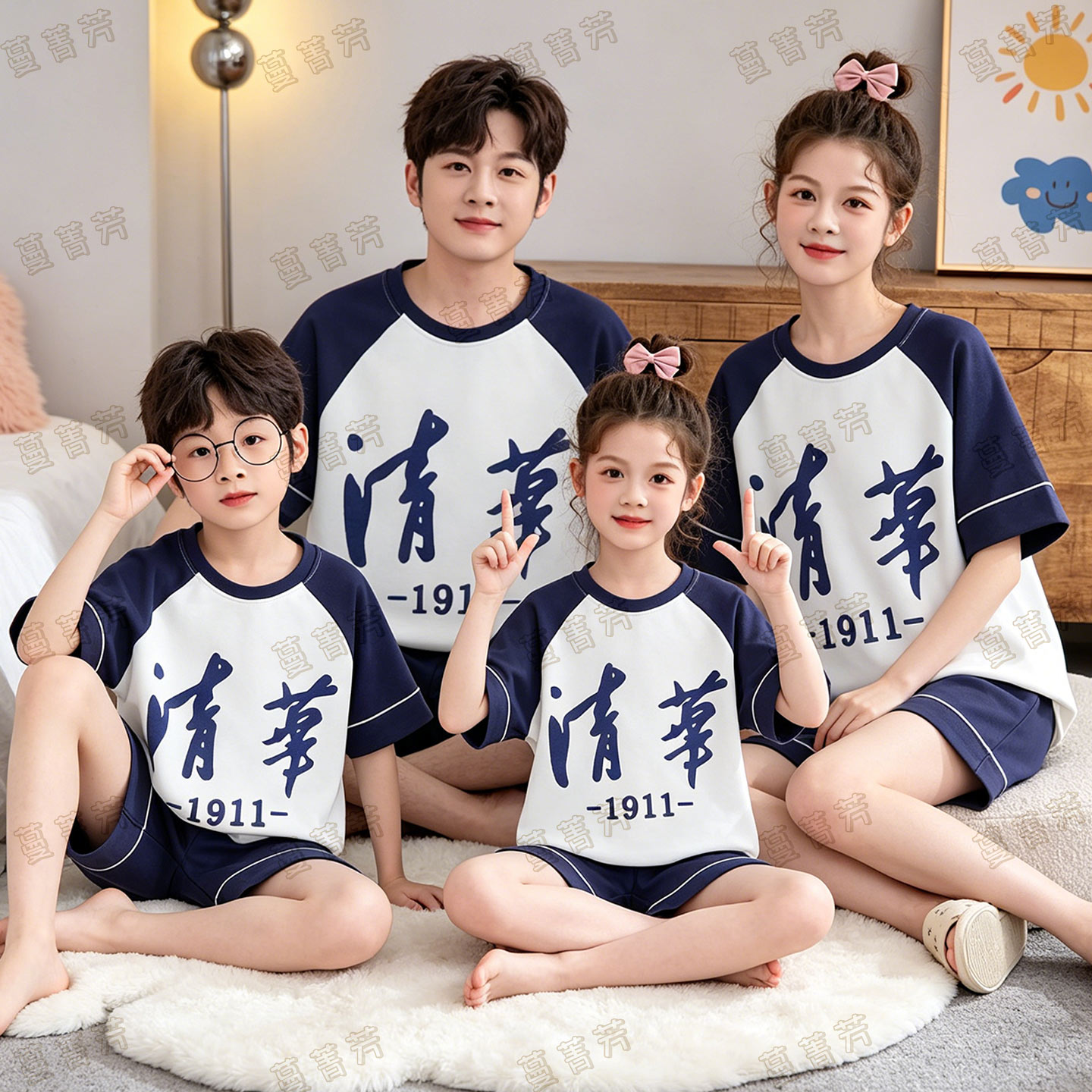 纯棉亲子装夏季短袖薄款休闲睡衣