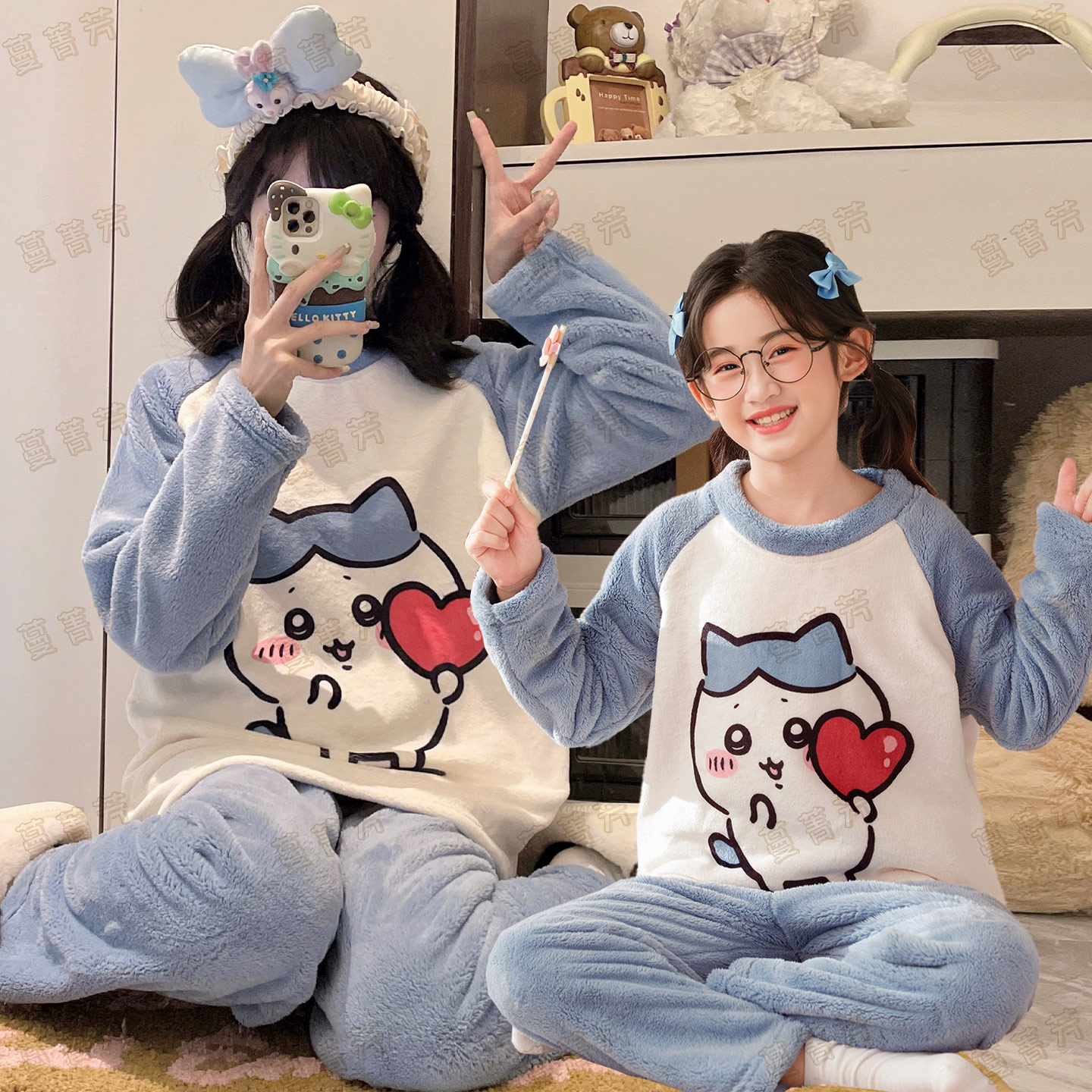 吉伊卡哇母女睡衣女童冬季法兰绒