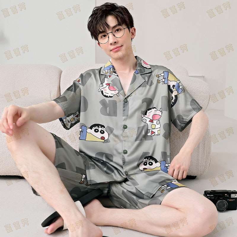蜡笔小新睡衣男士冰丝睡衣加大码