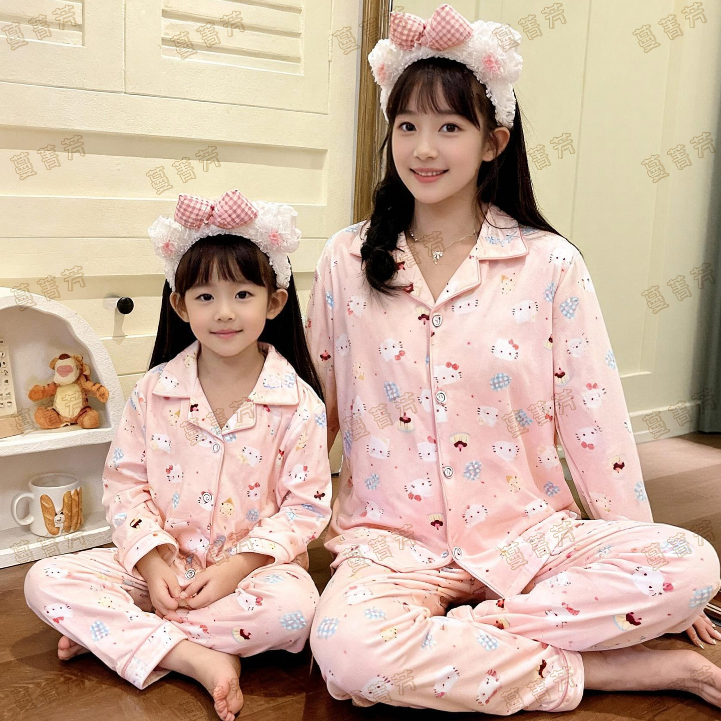 儿童秋冬KT猫德绒睡衣母女家居服