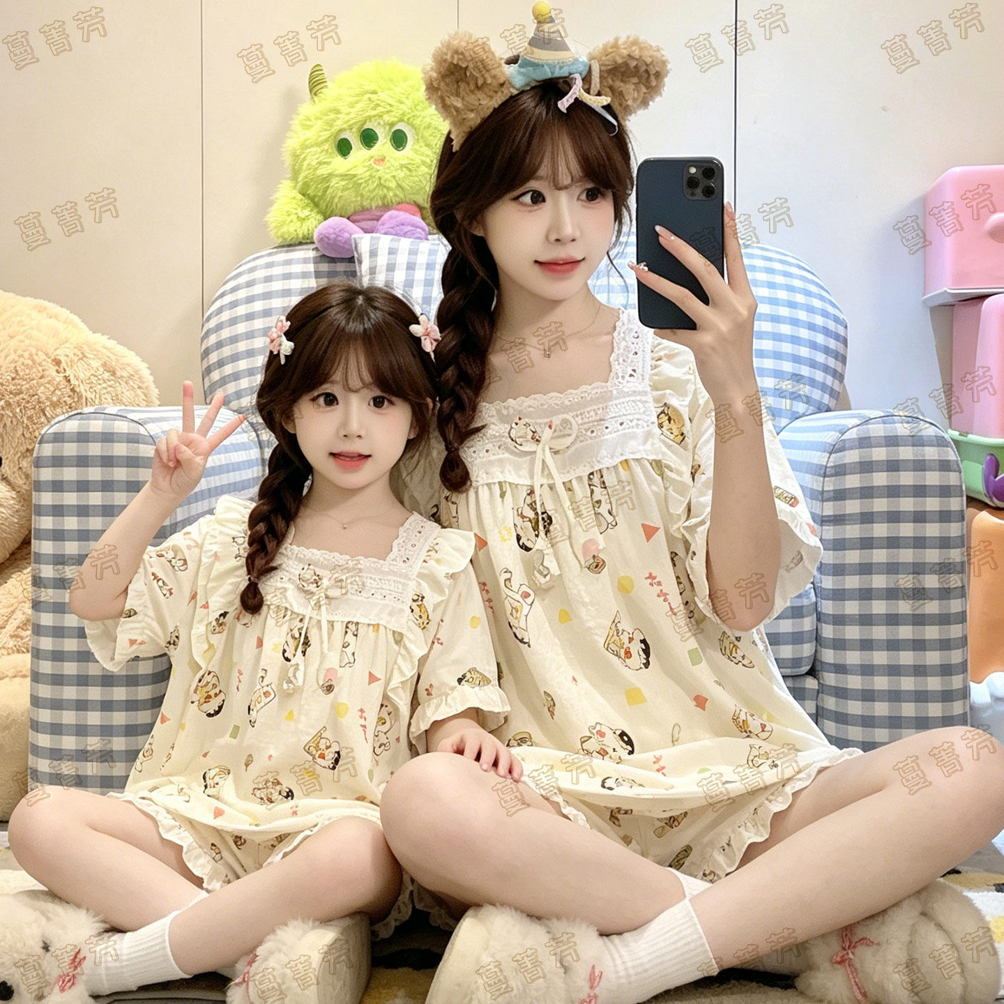 云朵棉带胸垫母女装夏季薄款短袖