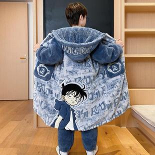 男童睡衣珊瑚绒秋冬季2025新款连帽睡袍儿童睡衣男孩中大童家居服