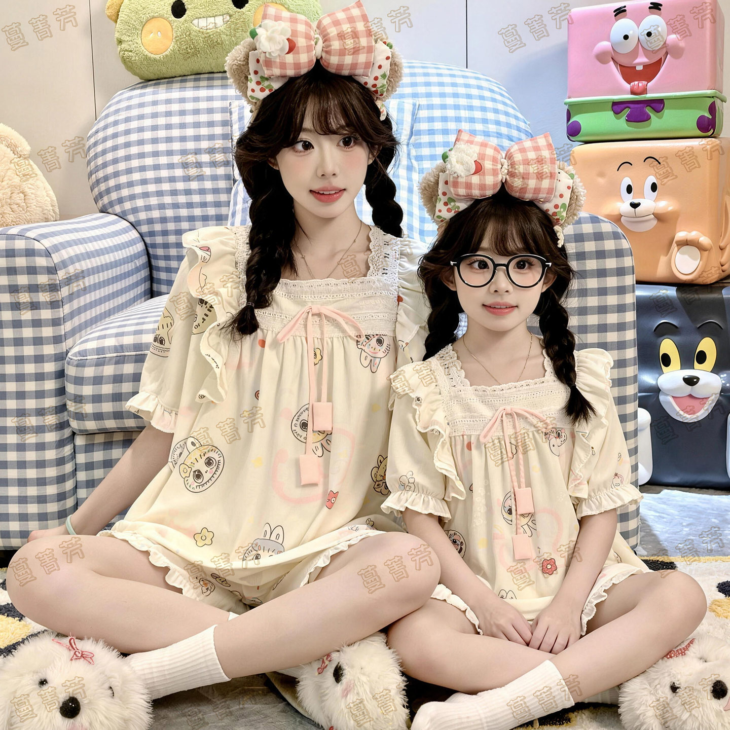 云朵棉母女睡衣短袖带胸垫防凸点