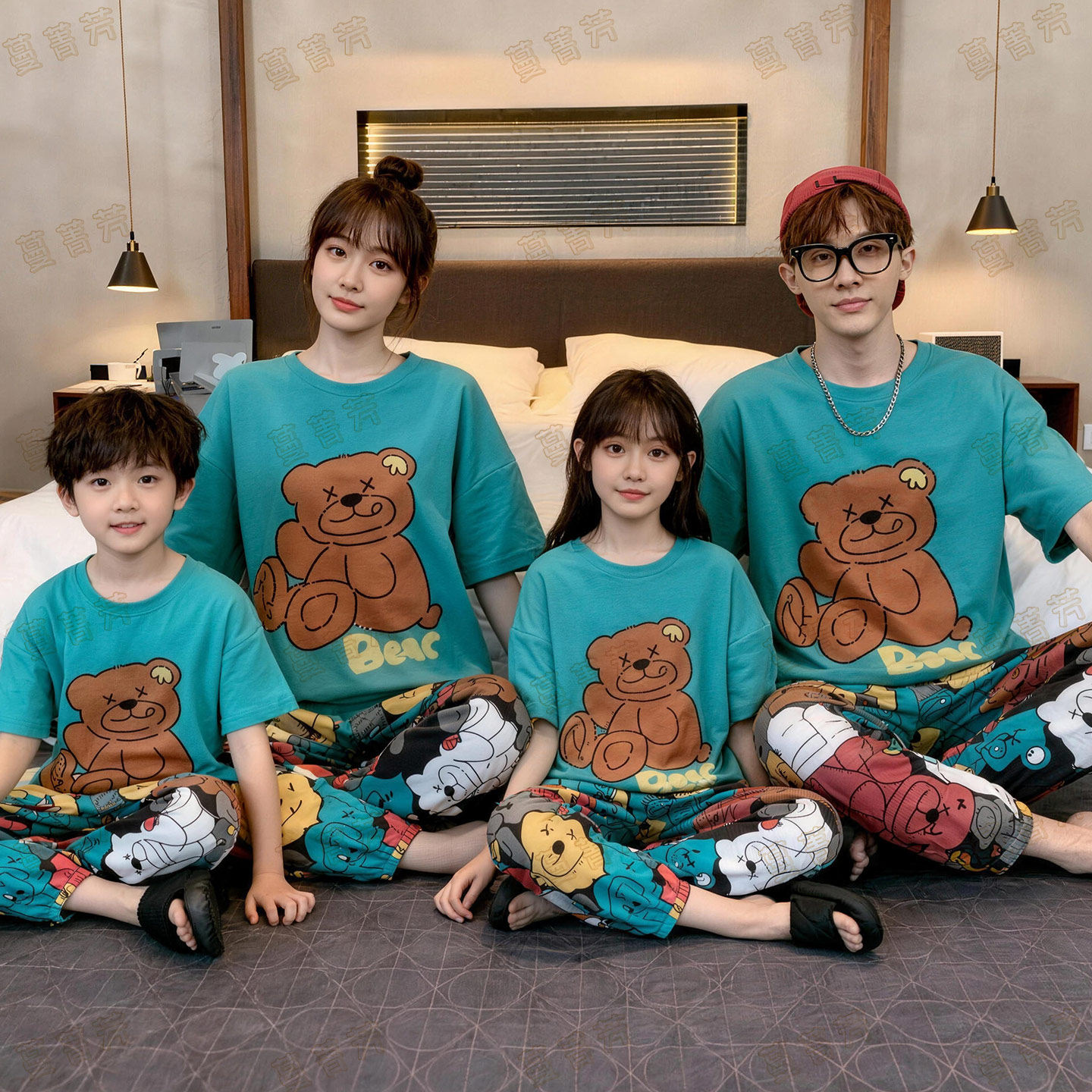 夏季薄款亲子装睡衣一家三口四口家庭母女短袖纯棉大码家居服套装