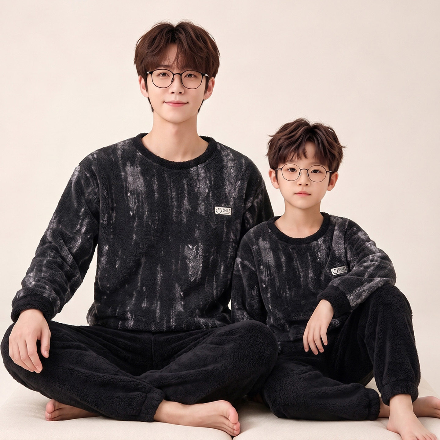 亲子睡衣男士冬季珊瑚绒加厚加绒青少年父子大码可外穿家居服套装
