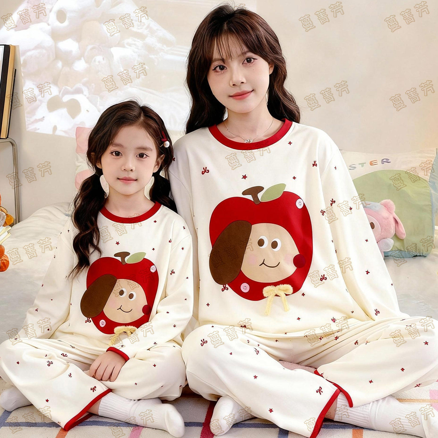 母女装亲子睡衣女童春秋款纯棉家居服女大码全棉卡通长袖长裤套装