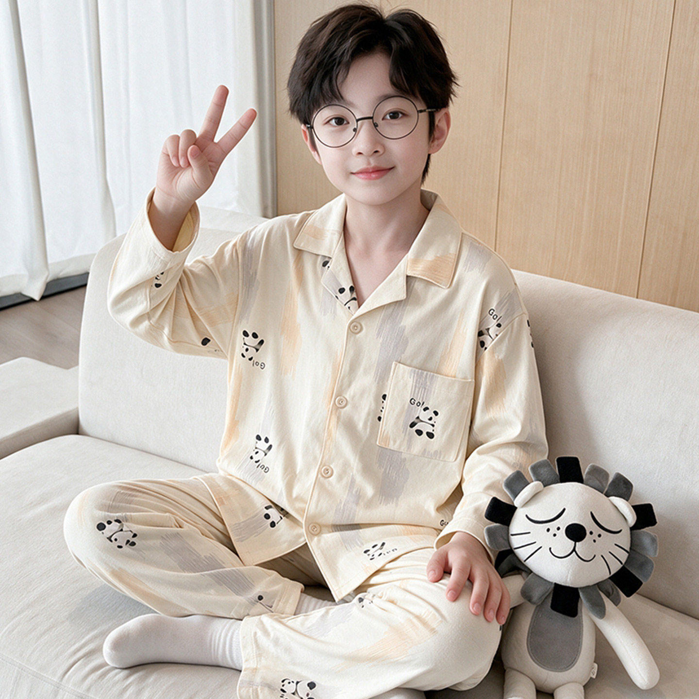 儿童睡衣男童纯棉长袖春秋季男孩中大童休闲青少年小孩家居服套装