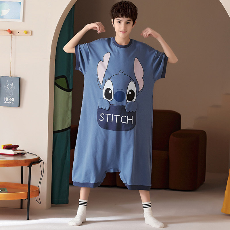 连体睡衣男夏季薄款纯棉短袖卡通学生2022年新款男士青少年家居服