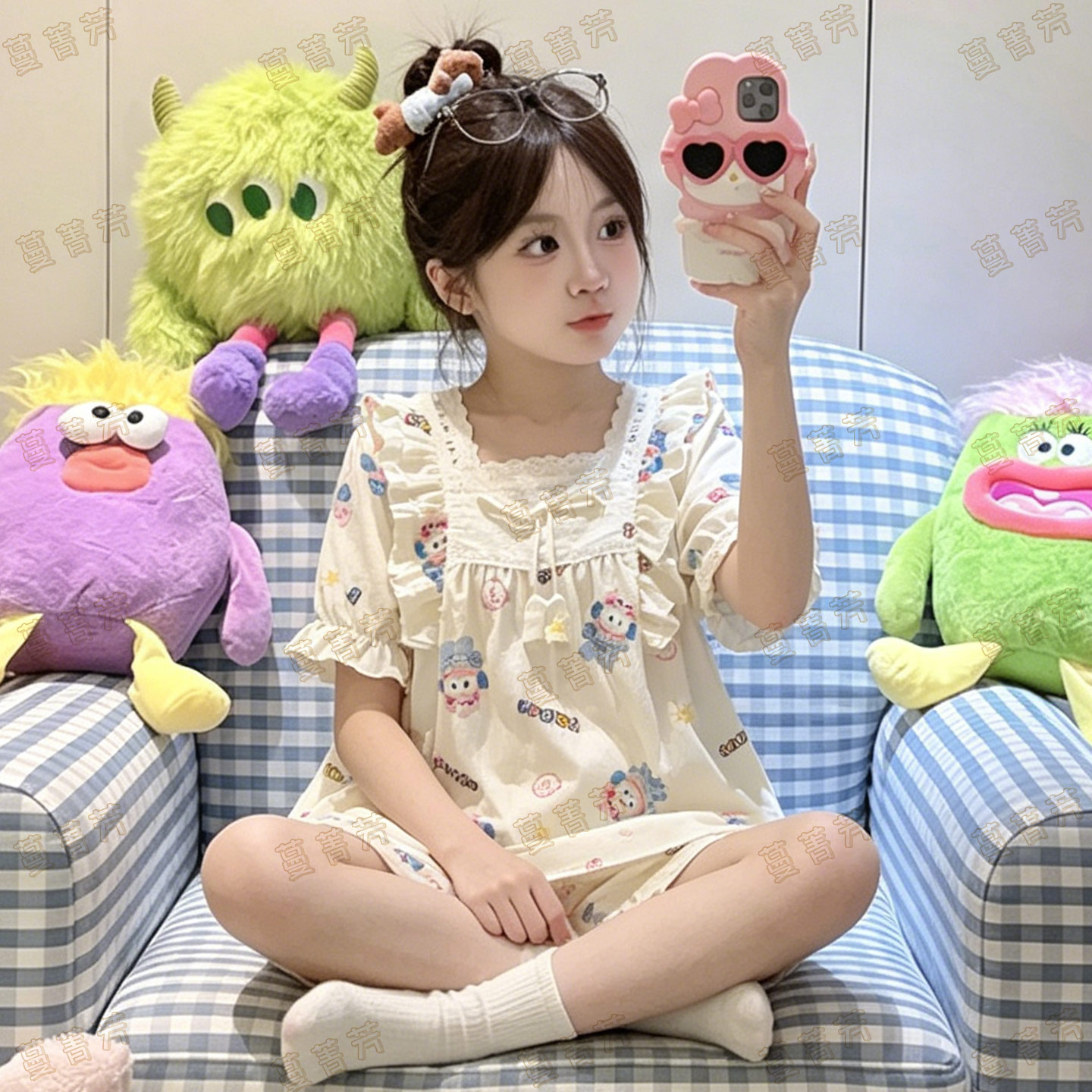 睡衣女童夏季云朵棉短袖女孩