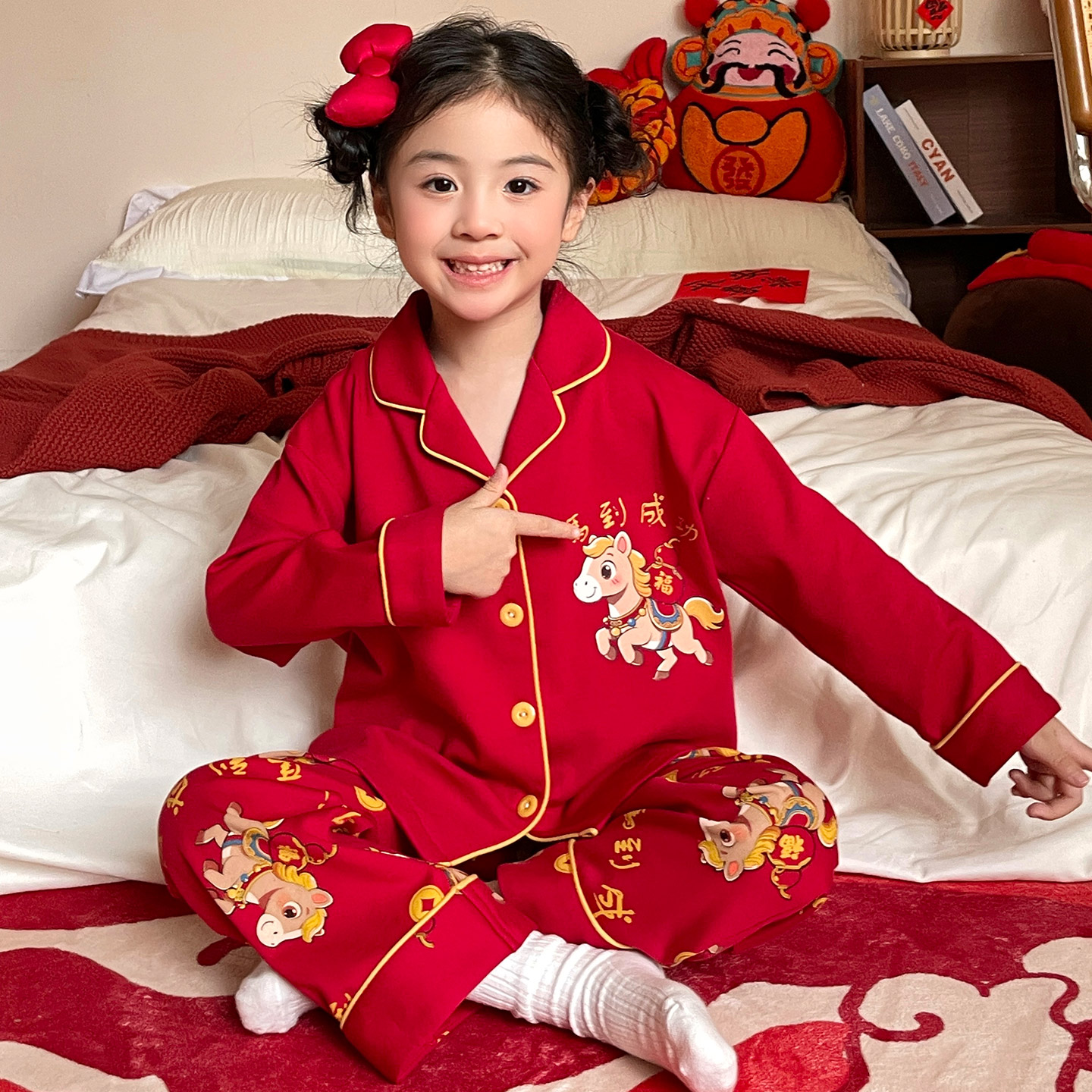 女童睡衣春秋季纯棉本命年家居服