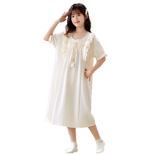 带胸垫女童睡裙夏季薄款女孩短袖宫廷风防凸点公主风睡衣家居服