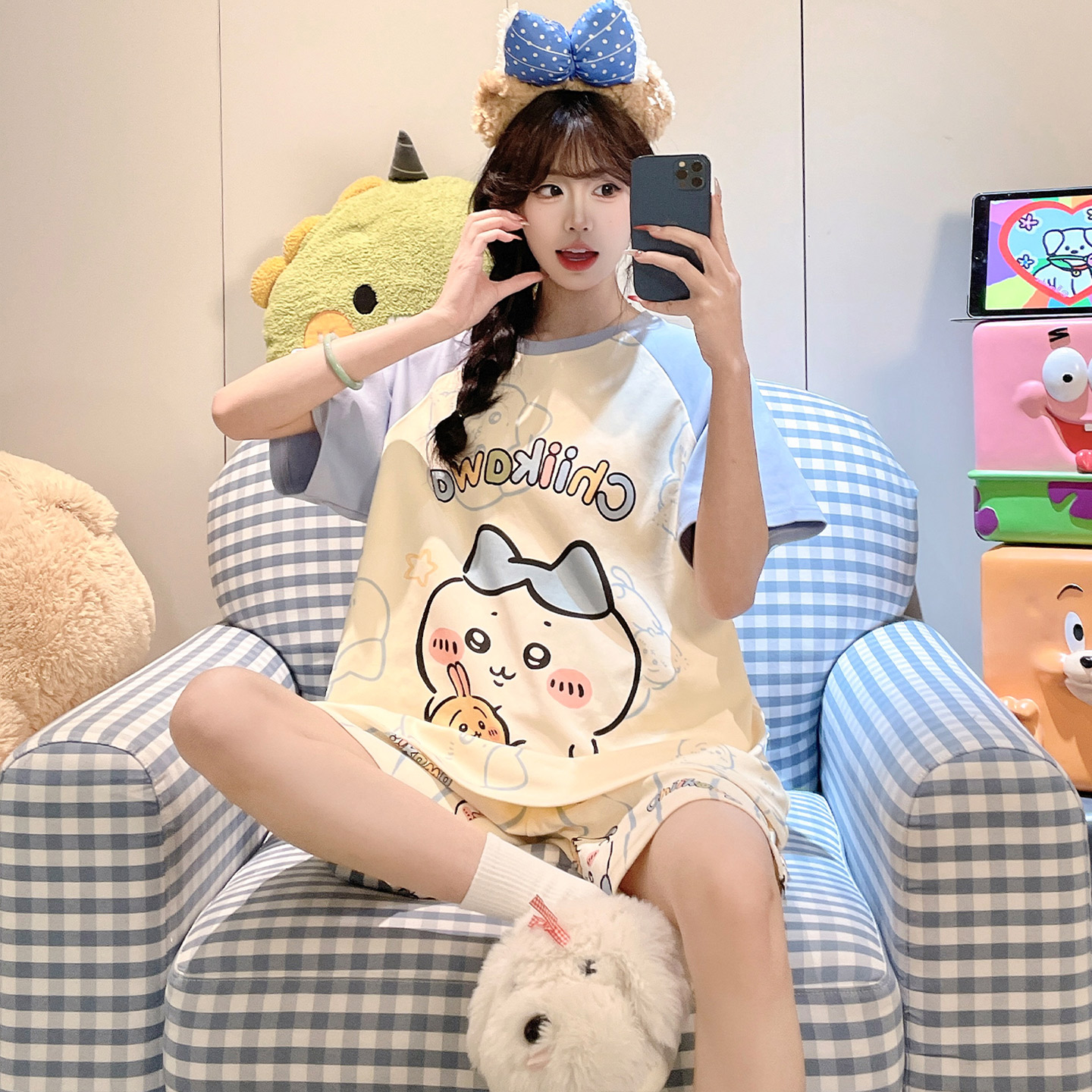 纯棉女孩可爱短袖夏季大码家居服