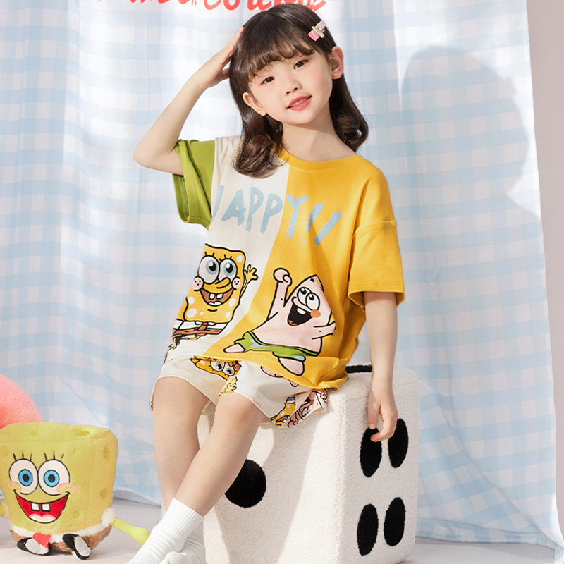 海绵宝宝女童睡衣派大星短袖纯棉