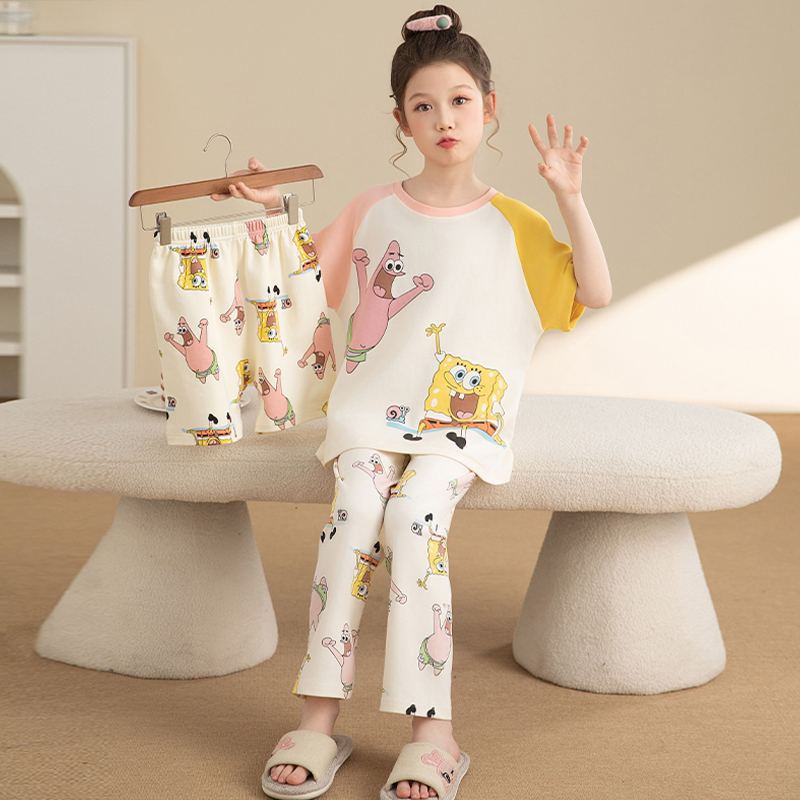 海绵宝宝儿童睡衣女派大星三件套