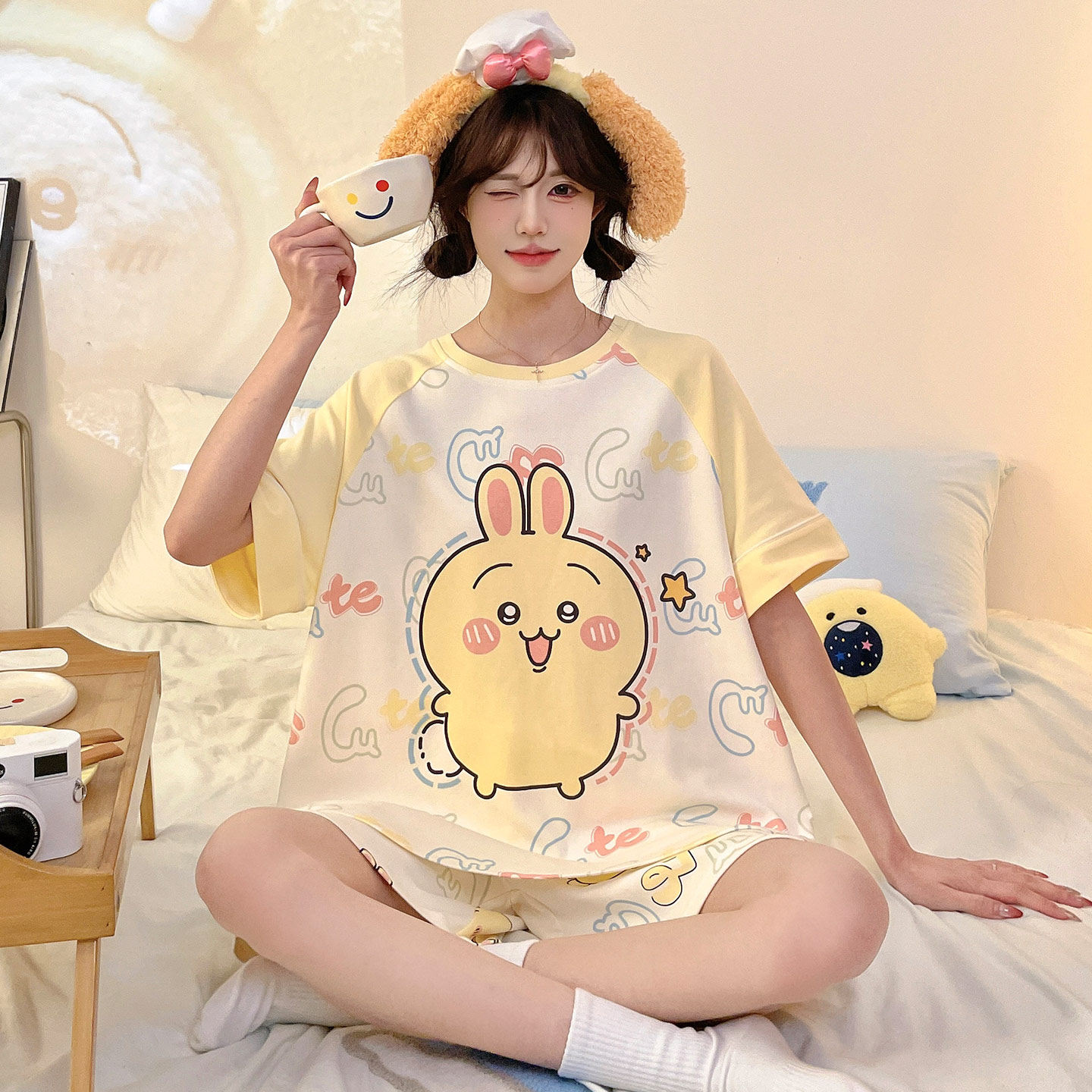 可爱少女纯棉夏季短袖大码家居服