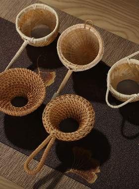 竹编藤编竹根茶滤茶漏复古创意盖碗茶杯滤茶器编织滤网茶具茶漏网