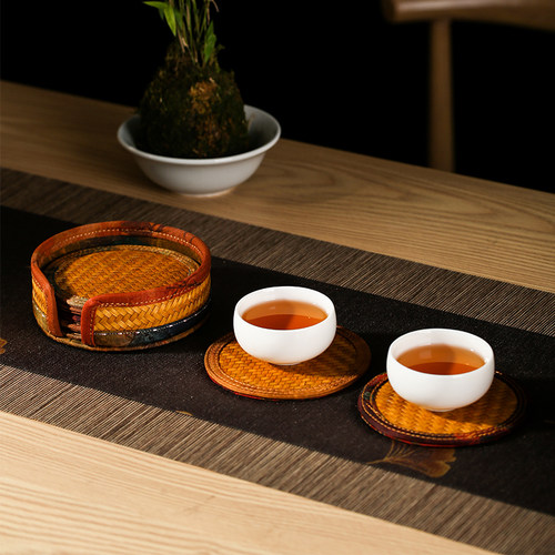 香云纱竹编杯垫吸水隔热垫杯托