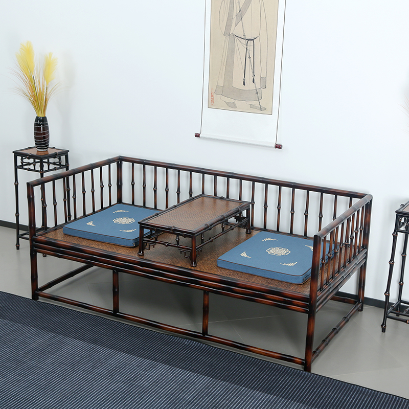 大漆筇竹罗汉床沙发床两用竹床榻