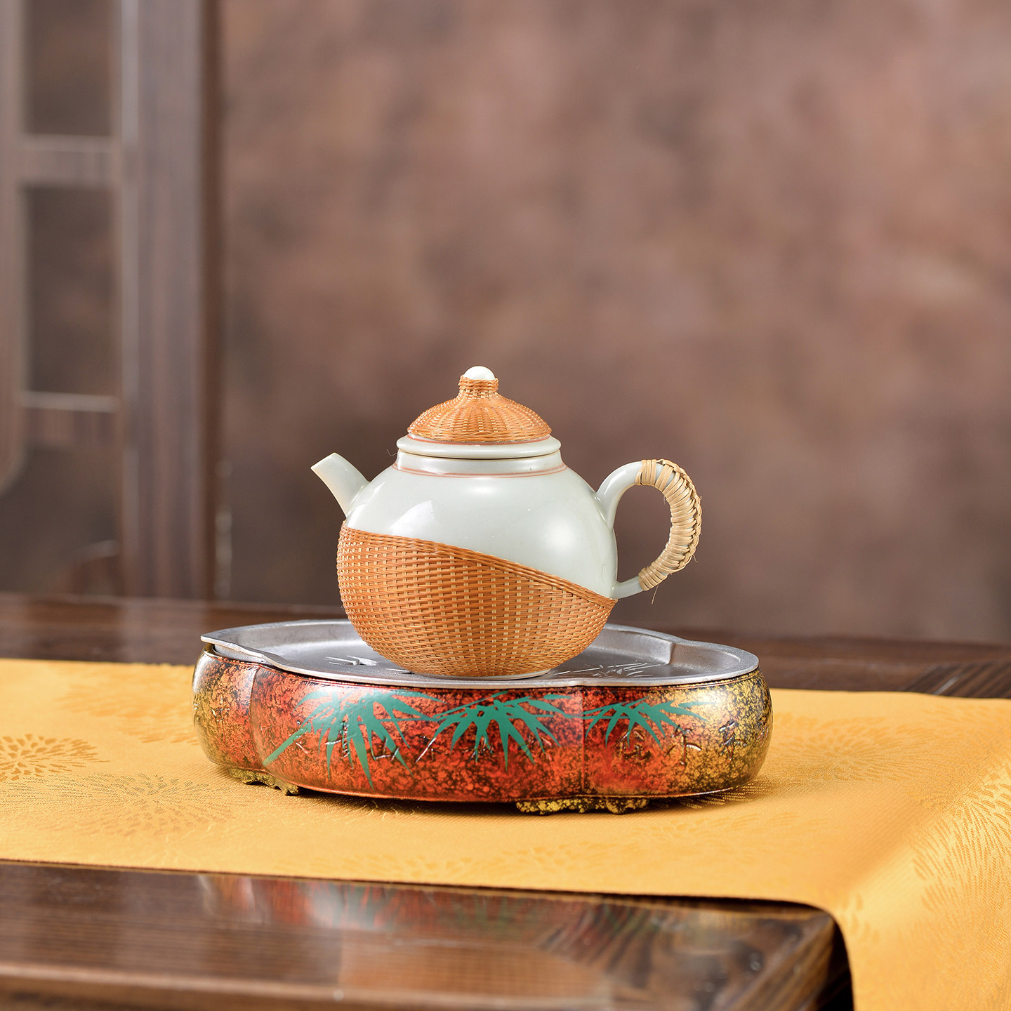 古篱老锡海棠壶承茶托茶盘