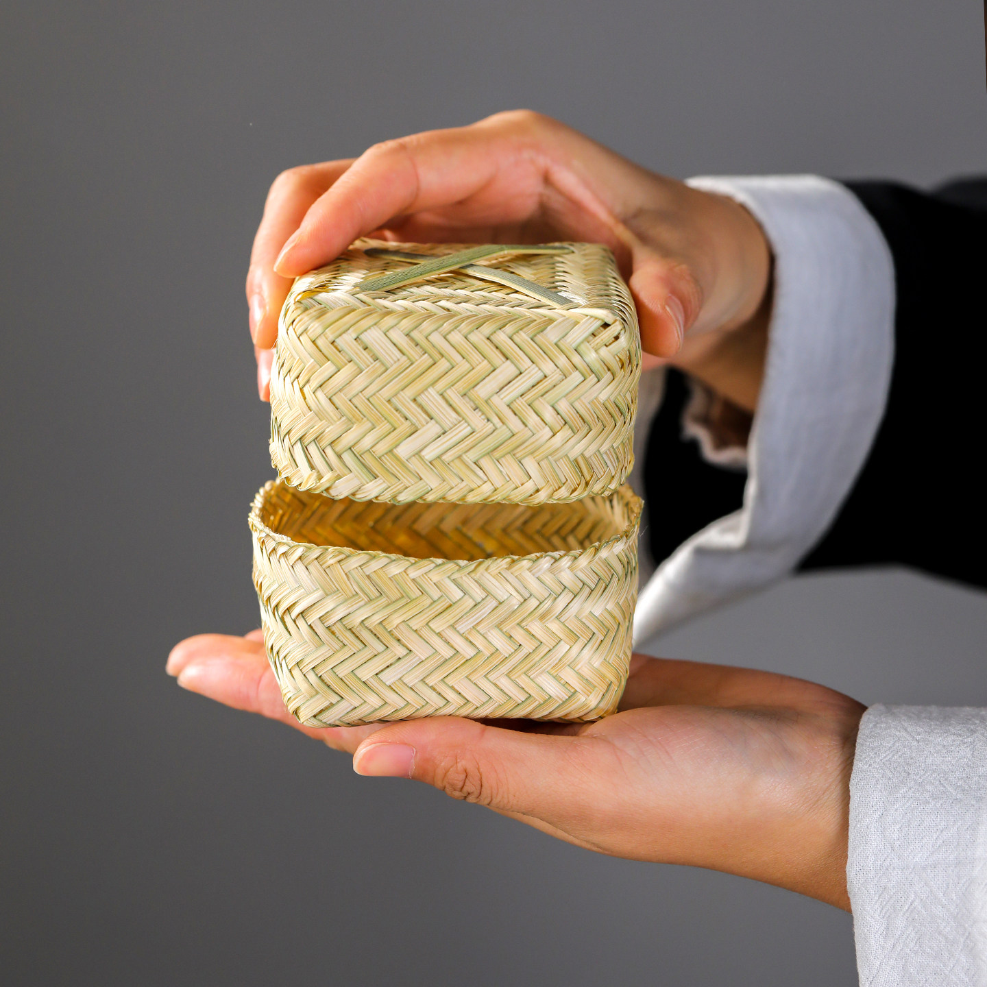 竹编迷你点心盒中式茶具茶叶盒功夫茶道储存复古手工编织包装盒