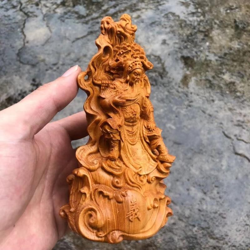 速发关柏木雕武雕神关公车摆件义薄云天崖羽关二爷雕像实木财刻工