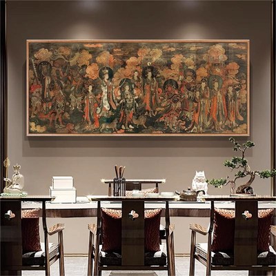 速发法海寺壁画画梵天图装饰带中式茶室中堂复古全佛图佛像挂画释