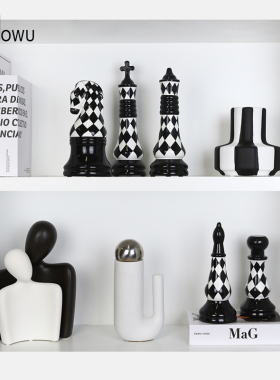 速发黑装国际象棋摆件陶瓷创意轻奢酒柜工艺品办公礼桌面白饰乔迁