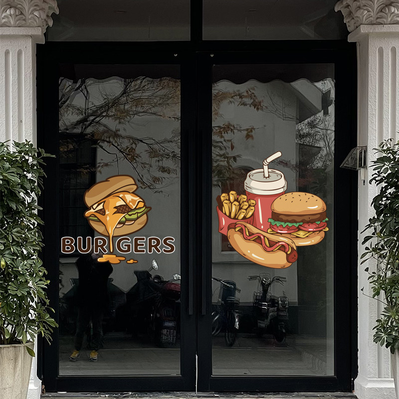 速发静电快餐连锁热狗汉堡甜蛋品糕贴铺玻璃橱窗推拉移门装饰墙店