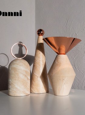 速发装饰推荐轻奢黄洞石纹摆件家居样板间酒店客厅装饰品高计感设