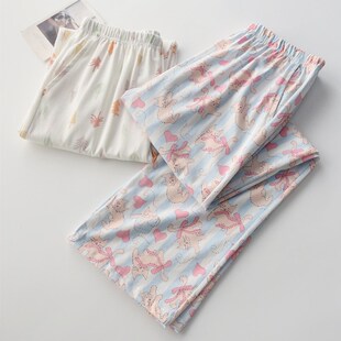 速发针织印花睡咪裤猫春纯棉薄款宽松长裤裤子家居裤可外穿