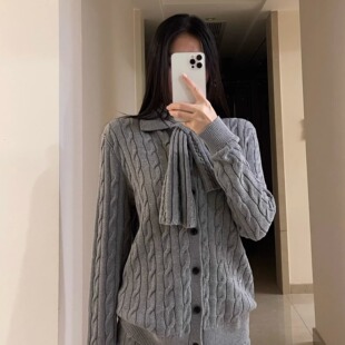 【现货即发】小马开衫·慵懒老钱感麻花polo领毛衣拉链外套女上衣