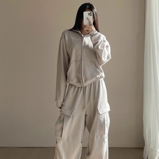 Fleece·云感卫衣连帽拉链外套阔腿工装 Cotton 卫裤 消烦局长