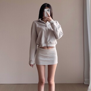Fleece·云感软绵绵polo领卫衣上衣翻腰短裙 Cotton 消烦局长