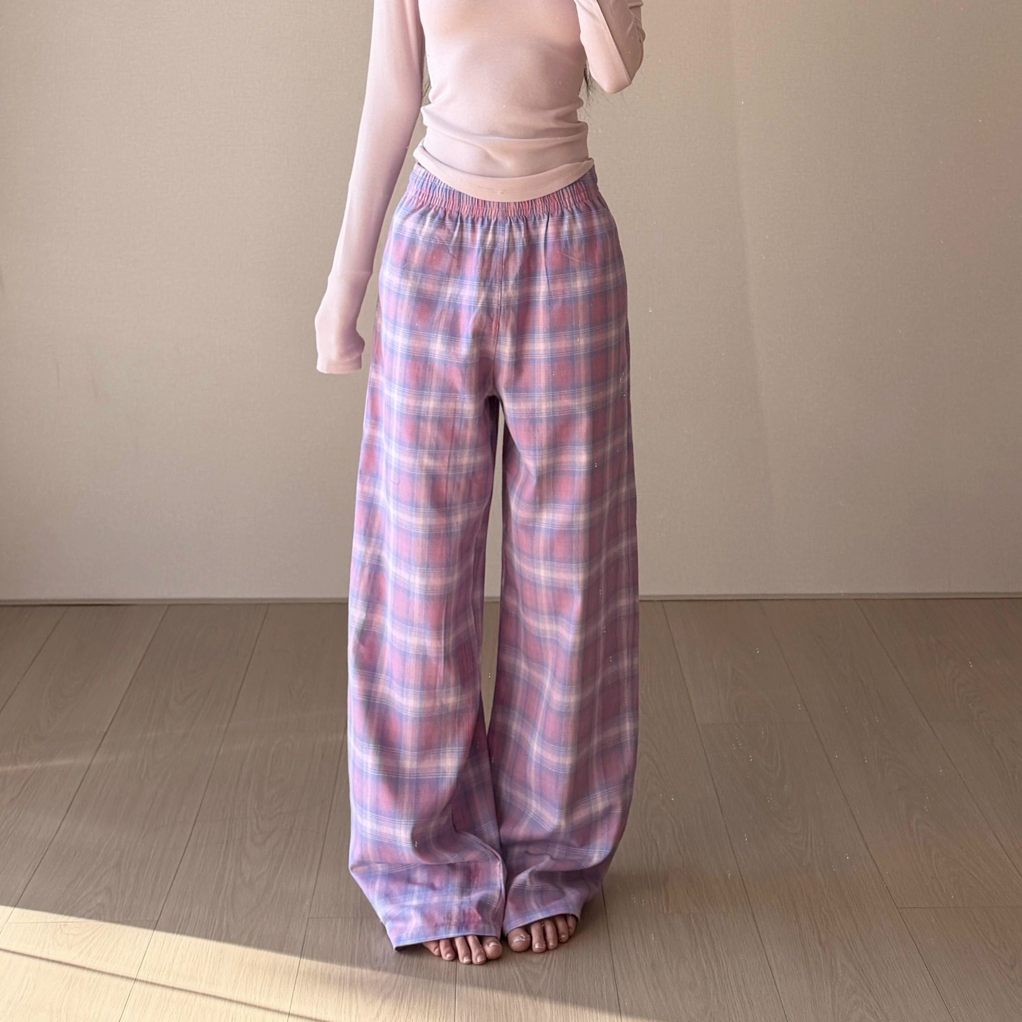 【消烦局长】Cotton·棉花糖软绵绵薄款休闲遛弯格子裤女宽松长裤,女装/女士精品,休闲裤,淘宝优惠券,粉丝福利购,淘宝优惠卷