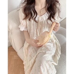 亲子家女睡衣夏季连衣裙韩版甜美荷叶边碎花女学生家居服可外穿