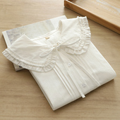 2025秋季 女百搭文艺风琴褶系带纯棉白色衬衣 衬衫 新款 大娃娃领长袖