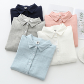 韩版 宽松2025秋季 文艺百搭纯棉女士柔软衬衣 女长袖 双层棉纱衬衫