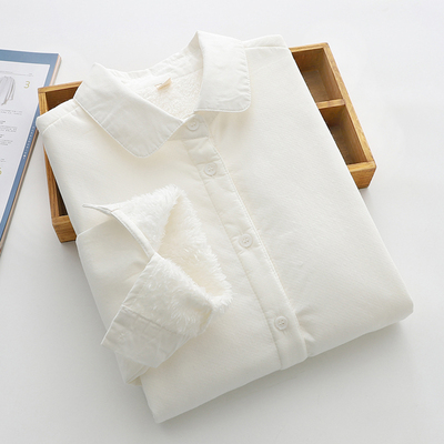 秋冬加绒宽松文艺风纯棉长袖衬衫